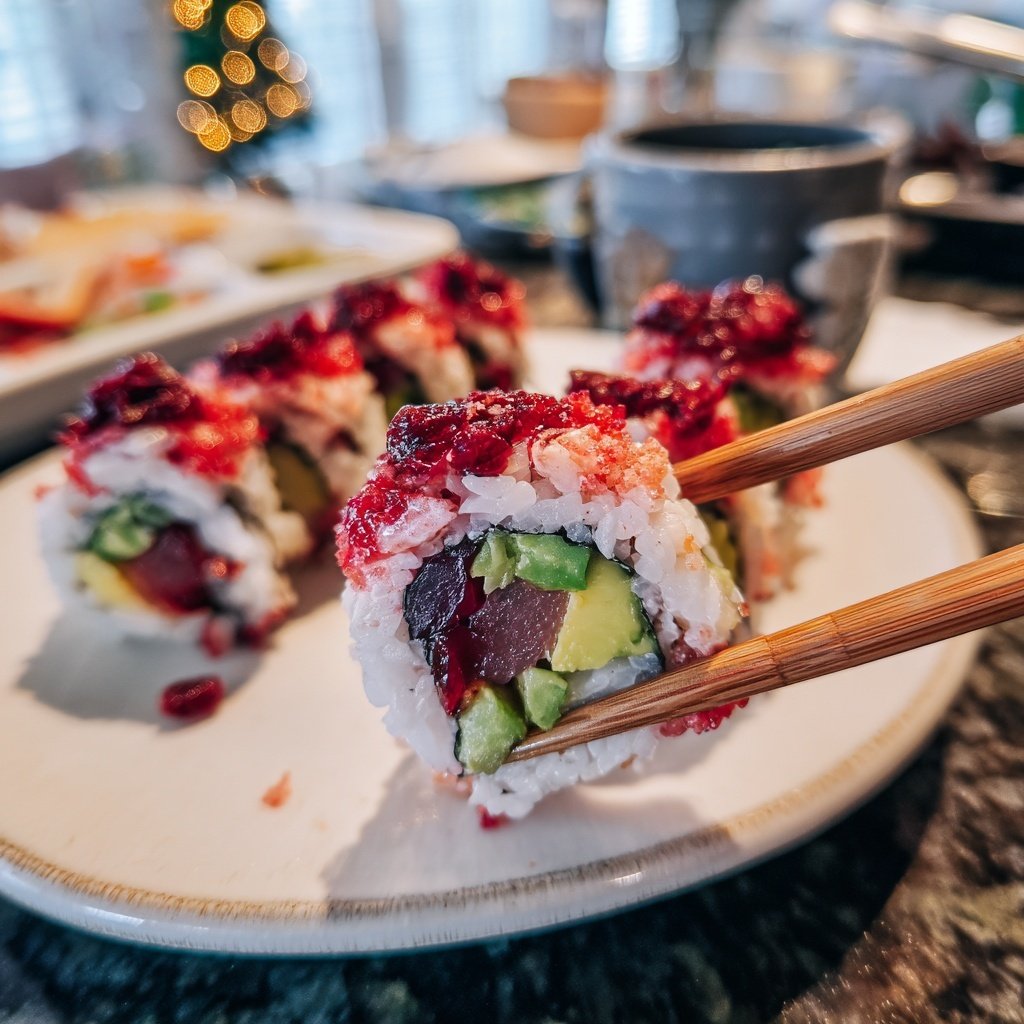 Festive Sushi Roll with Cranberry