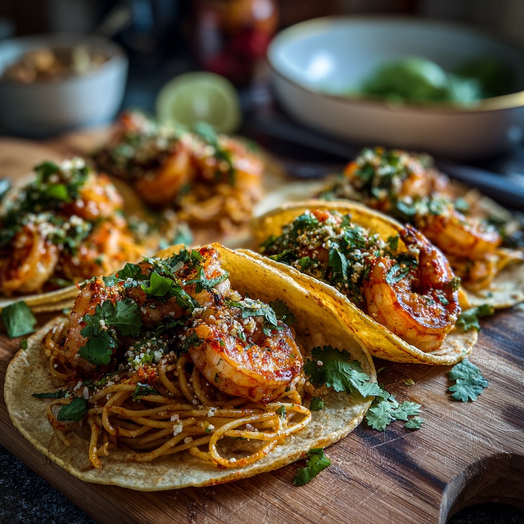 Spicy Shrimp Tacos with Pasta