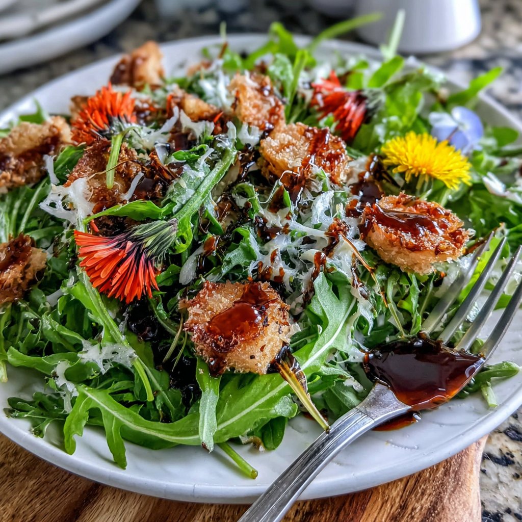 Dandelion Flower Salad with Balsamic