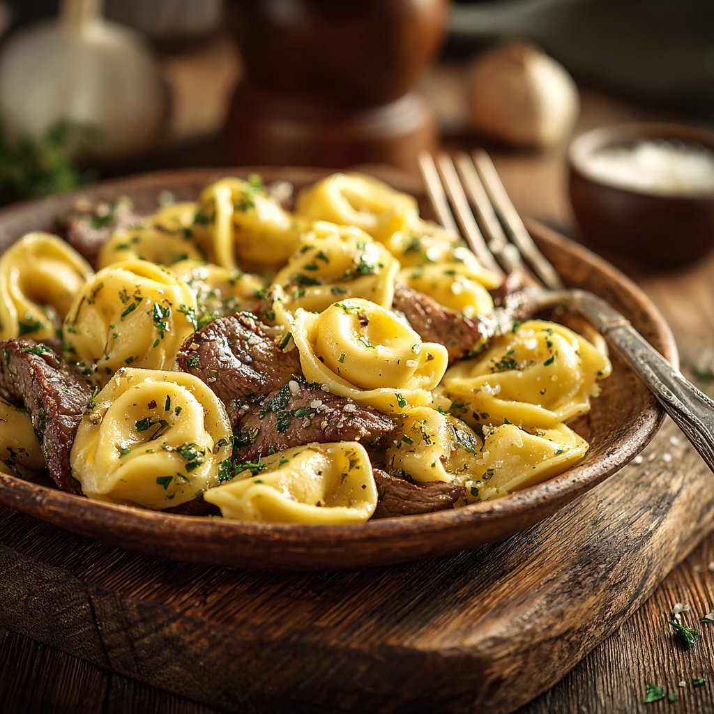 Garlic Steak Tortellini with Lemon Herb Butter