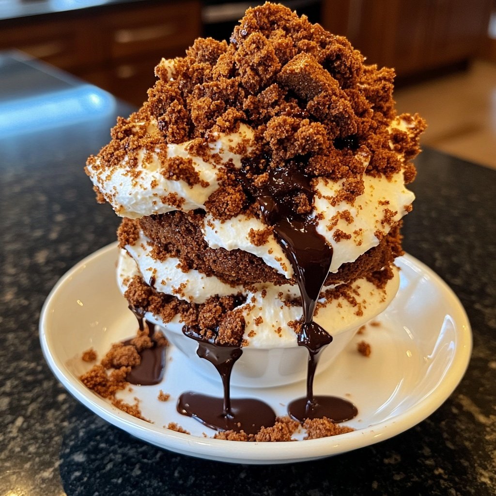 Gingerbread Parfait with Chocolate Sauce