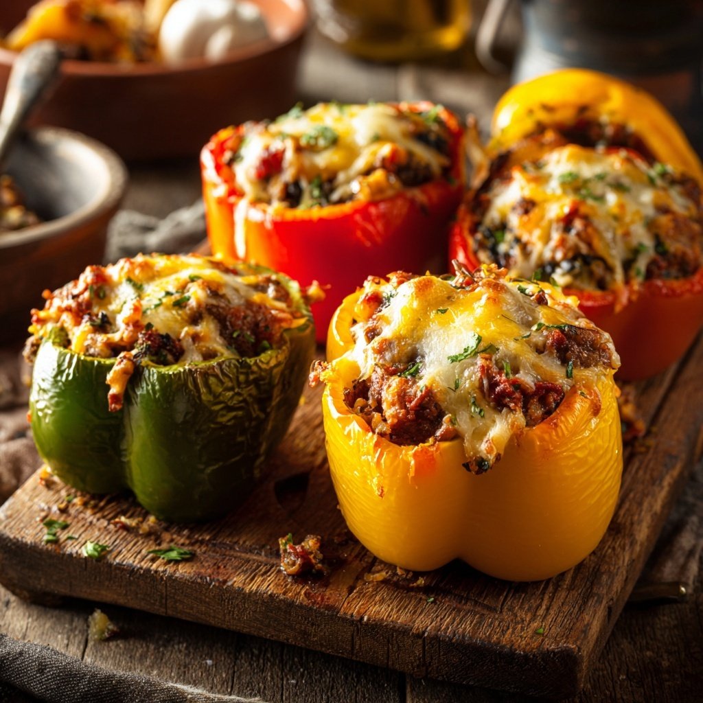 Beefy Mushroom Stuffed Peppers