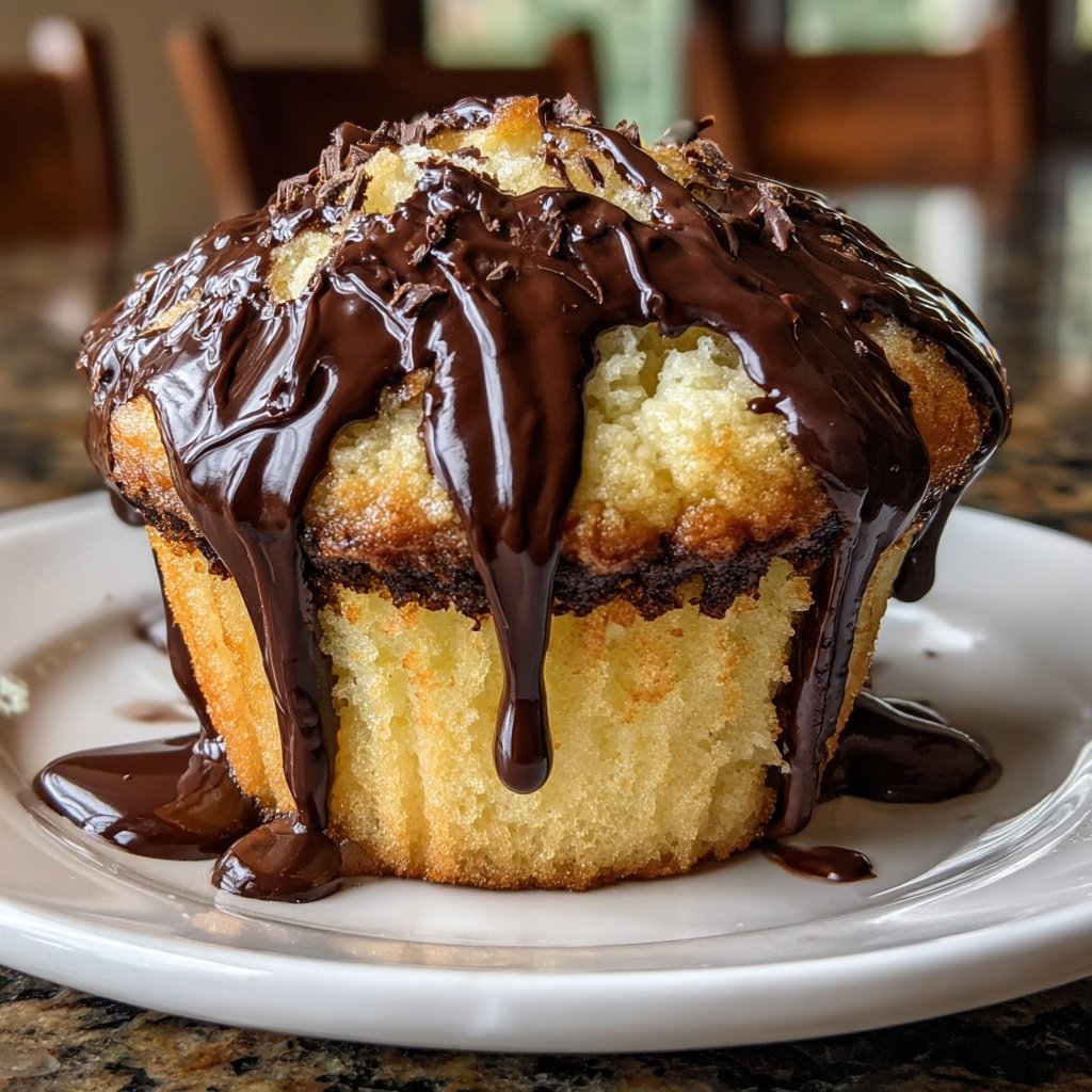 Vanilla Cupcake with Chocolate Drizzle