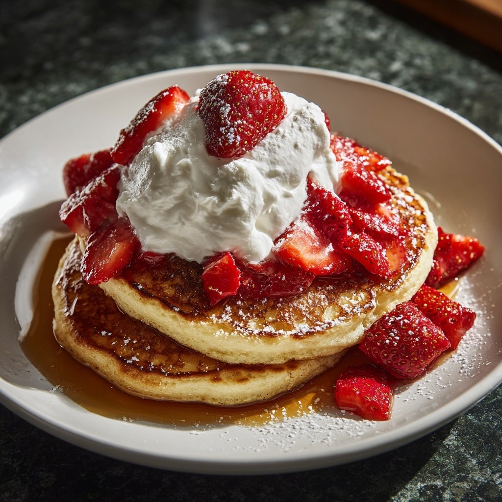 Strawberry Ricotta Pancakes with Whipped Cream​