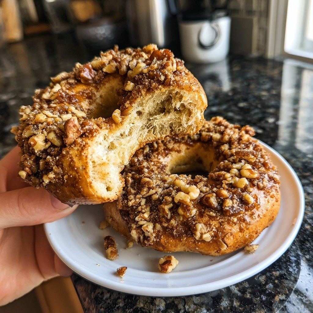 Protein Bagels with Caramel Streusel Topping