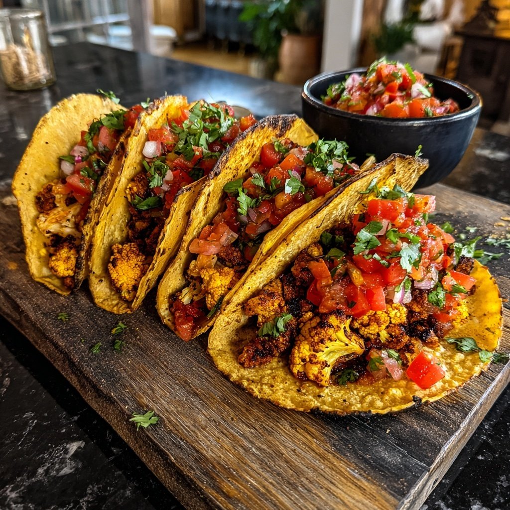Roasted Cauliflower Chickpea Tacos