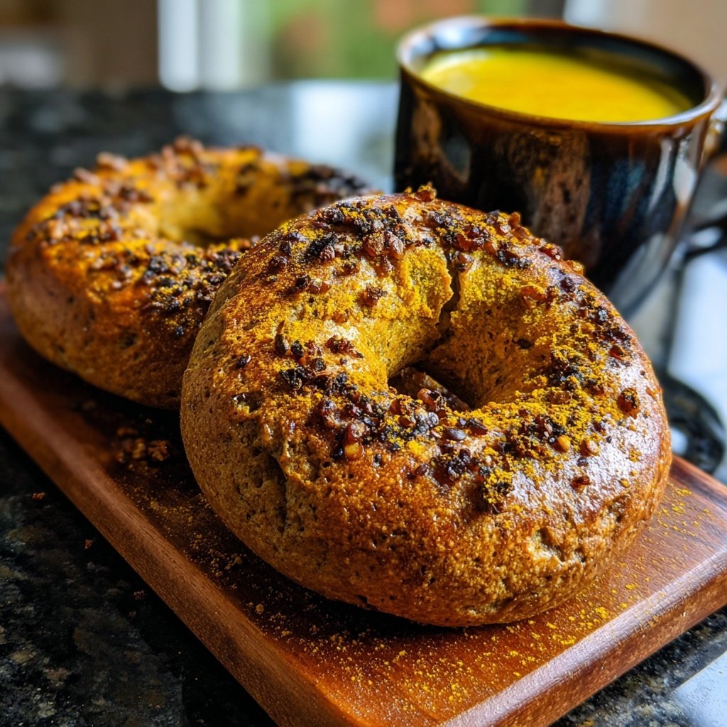 Protein Bagels with Turmeric Golden Milk