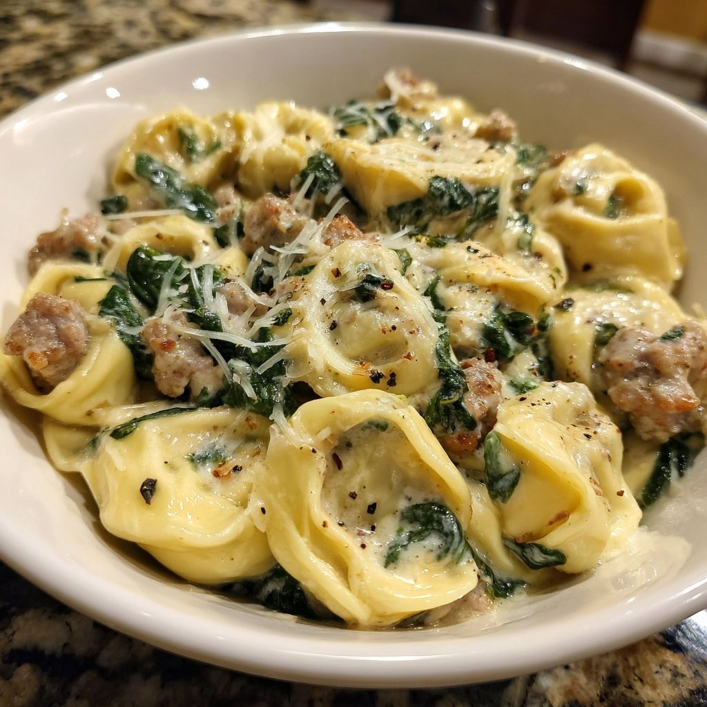 Tortellini Alfredo with Spinach and Sausage