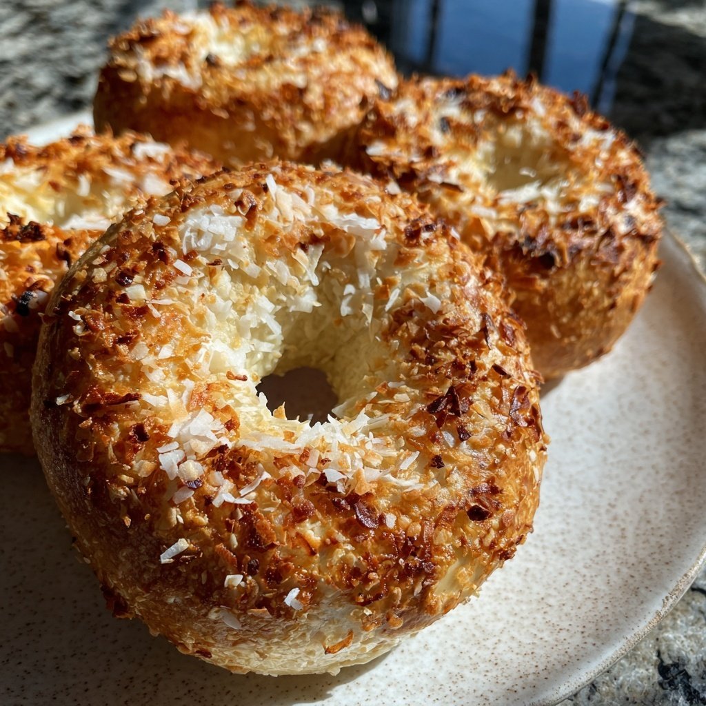 Protein Bagels with Coconut Flakes Topping