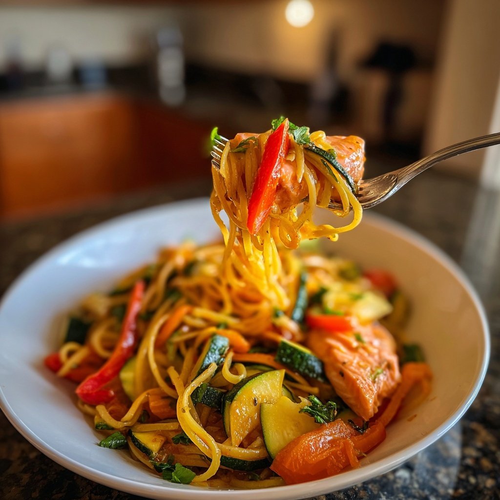 Pasta Primavera with Honey-Citrus Salmon